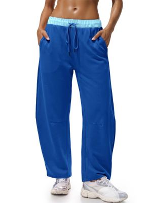 Fisoew Femme jogging jambes larges cordon élastique poches