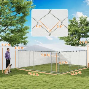 7' Dog Kennel Outdoor For Small Medium Large Dogs With Waterproof Roof, Silver Multiple Packages