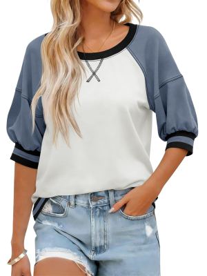 Fisoew Chandail raglan côtelé, manches mi-longues, blocs couleur