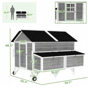 Poulailler mobile 4-6 poules, 2 pondoirs, 2 plateaux, 4 perchoirs