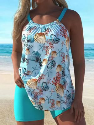 Women's Two-piece Sky-blue Quick-dry Tankini