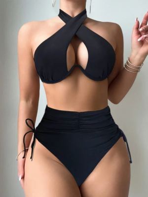 Bikini deux pièces femme noir sexy séchage rapide