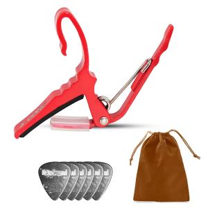 5Core Capo Guitare + 6 Médiators Rouge