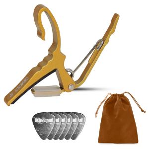 5Core Capo Guitare + 6 Médiators Jaune