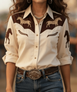 Chemise manches longues rétro western femme