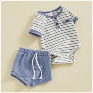 Ensemble bébé garçon été boutons manches courtes barboteuse