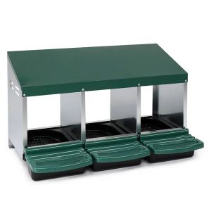 Nichoir poule 3 compartiments, roulant, vert, panier plastique