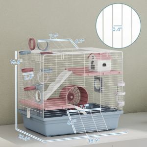 Cage animaux petit 3 étages avec roue exercice bols