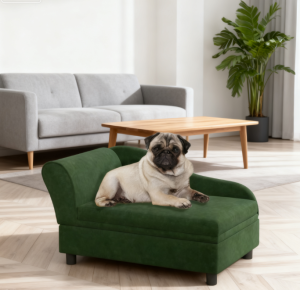 Sofa lit animal avec rangement, coussin, vert