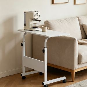 Table-plateau 80 cm, roulant, côté canapé, forme C, bois, portable