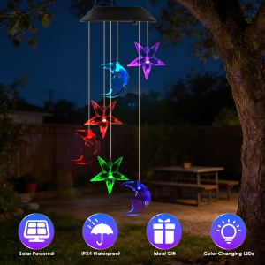 Carillon vent solaire lune étoile 7 couleurs IP65