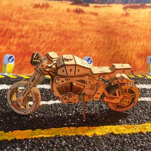 Puzzle 3D bois Moto, construction artisanale, cadeau Noël unique