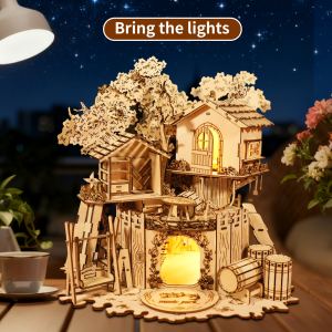 Casse-tête 3D bois maison arbre LED bricolage