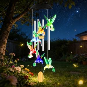 Carillon solaire colibri tubes alu 7 couleurs IPX4 étanche