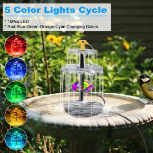 Fontaine bain d'oiseau solaire 3 niveaux LED