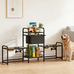 Support bol chien 3 hauteurs ajustables 4 bols