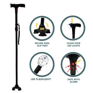 Canne LED ajustable pliable avec bouton d'alerte