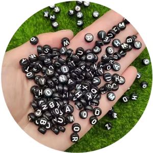 800 perles acryliques rondes noires numéros argent alphabet