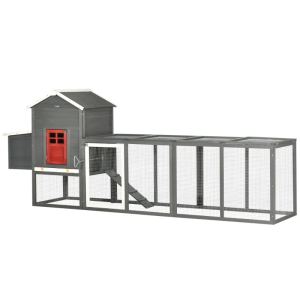 Poulailler extra grand toit asphalte, plateau coulissant, gris