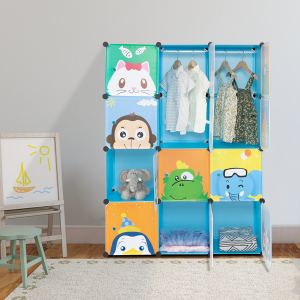 Penderie modulaire 4 étages motifs animaux bleue