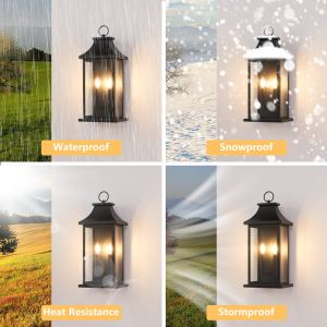 Applique murale extérieure 2 lumières 22po verre moderne noir imperméable