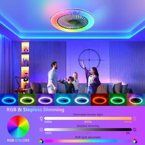 Ventilateur plafond LED 23 po RGB sans pales profil bas moderne