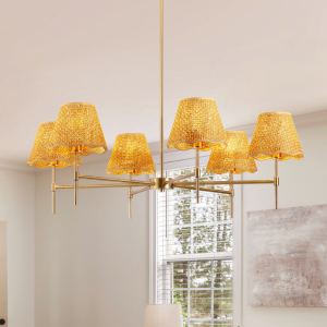 Lustre rotin Boho 6 lumières, industriel, ajustable, UL