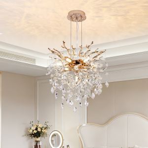 Lustre cristal branches dorées 18po, 7 lumières salle à manger