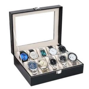 Boîte rangement montre cuir 10 compartiments noir