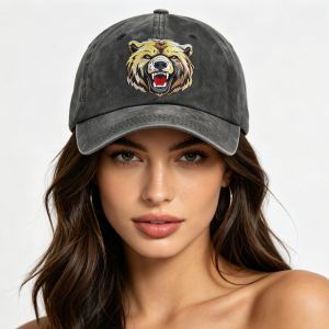 Casquette ours grizzly brodée coton lavé 2 pcs