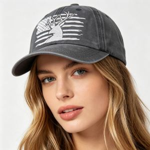 2pcs American Flag Deer Embroidered Baseball Cap - Vintage Washed Cotton Hat, Adjustable Unstructured Low Profile, Hunting Outdoor Cap For Men Women