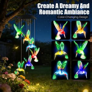 3pc carillons solaires colibri papillon libellule 7 couleurs