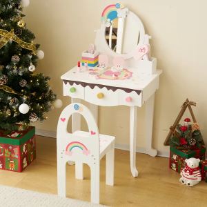 Coiffeuse Enfant Blanche Miroir Tabouret 3 Tiroirs Princesse