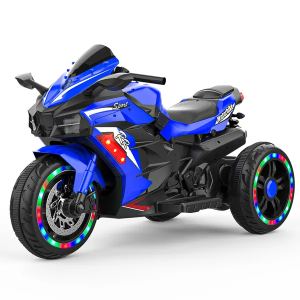 Moto électrique enfants 12V, 3 roues, LED, Bluetooth, bleu
