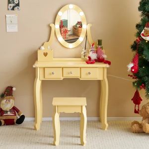Coiffeuse Enfant Miroir Lumières Orange Macarons 3+