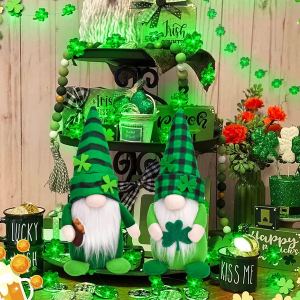 Décos gnomes St-Patrick, 2 pack, vert trèfle, décor table maison