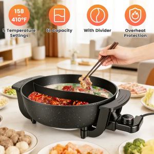 Marmite électrique 6L divisée, 5 niveaux, anti-adhésif, 3-6 personnes