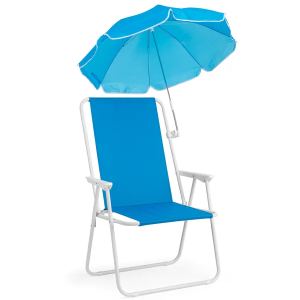 Chaise de plage acier XL parapluie bleu royal M095