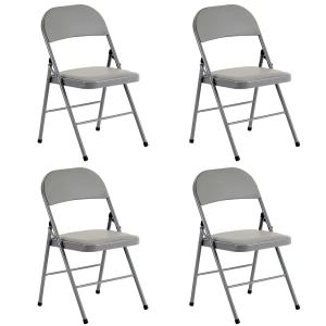 Ensemble 4 chaises pliables fer et PVC, gris