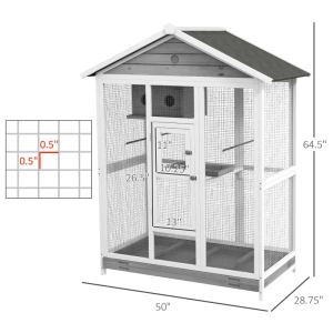 PawHut Cage oiseau 64,5" bois, 4 perchoirs, gris