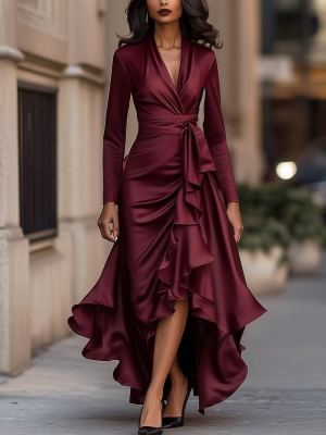 Robe élégante ourlet volant taille cintrée femme