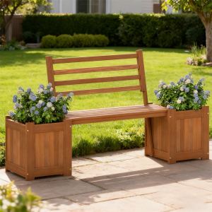 Banc jardinière bois 2 bacs ouverts dossier pour balcon/jardin