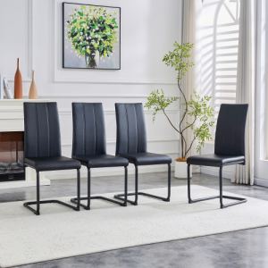 4-Pack Chaises salle à manger PU noir - Pieds métal