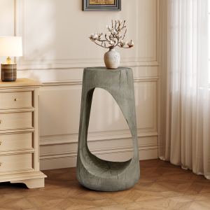 Table d'appoint patio creux bois béton gris, balcon piscine
