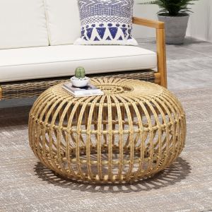 Table basse OTTAWA rattan rond clair, usage intérieur