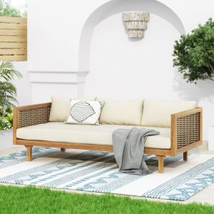 Causeuse CLAREMONT 3 places rotin beige coussins