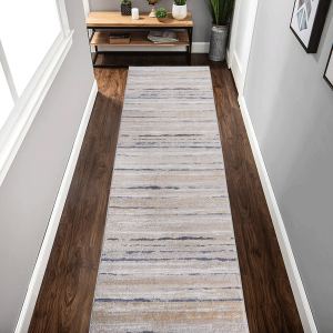 PAYAS 2X8 Ivory Blue Striped Runner Rug