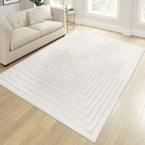 Step Collection tapis crème 6'7"x9', géométrique bohème