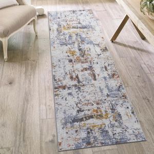 Tapis coureur PAYAS 2X8 ivoire bleu abstrait
