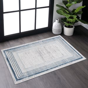 Tapis entrée MARFI 2x3 bleu ivoire bordure